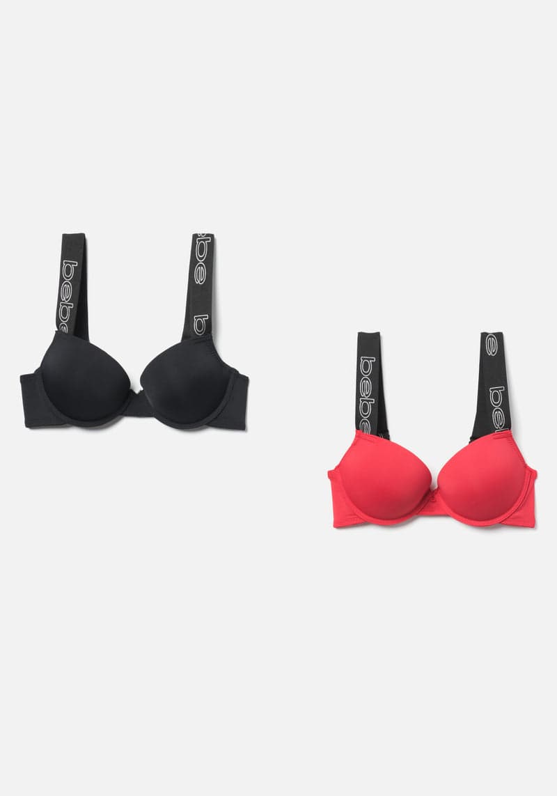 BEBE Push Up Bra Set 2-Pack SIZE 34B Sexy Red Nude Lace Padded Studded Logo  NWT 