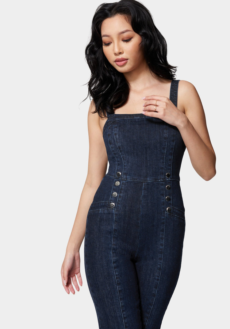 Bebe Women s Wide Leg Denim Jumpsuit