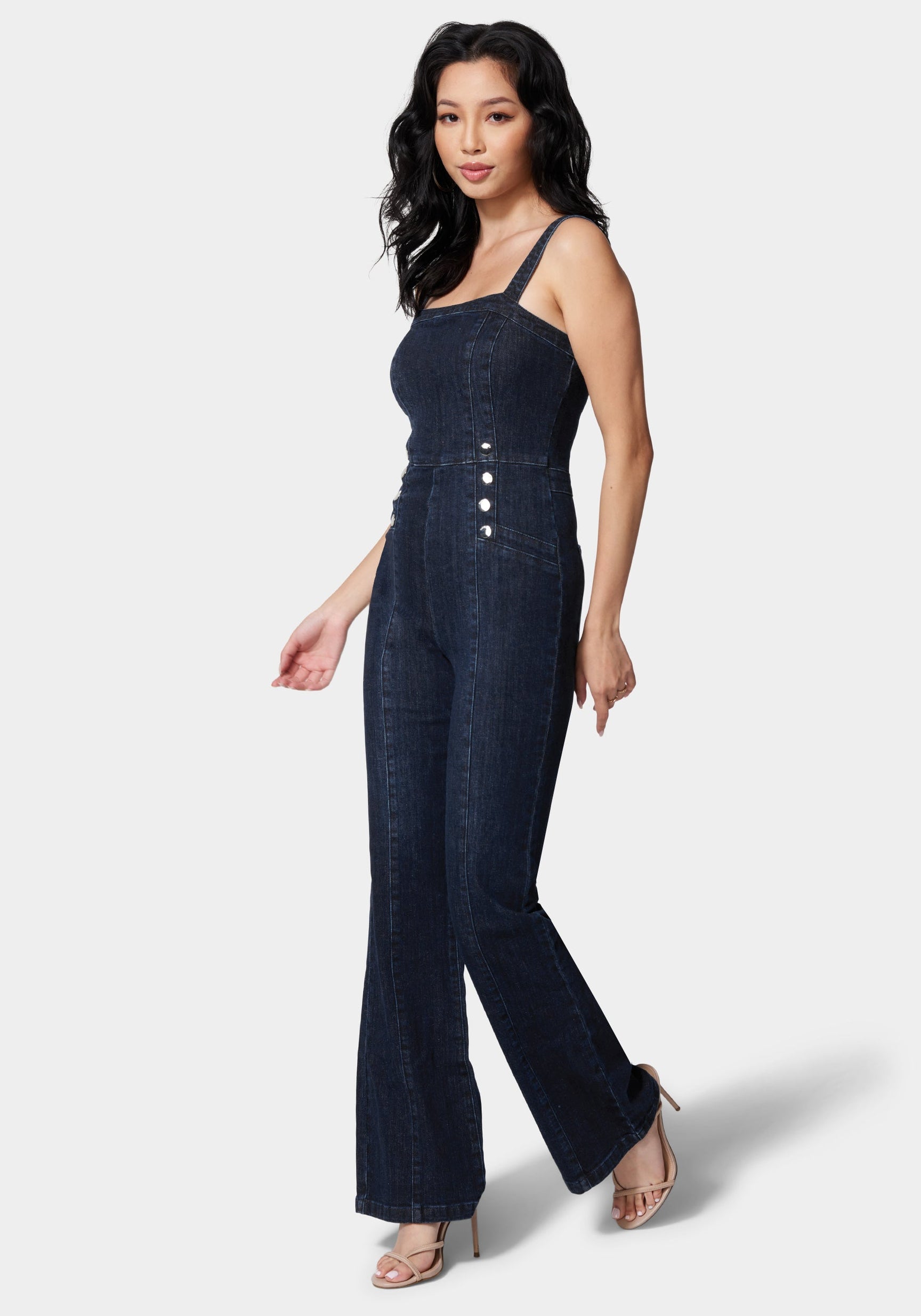 Mittoshop Sleeveless Wide Leg Denim Jumpsuit