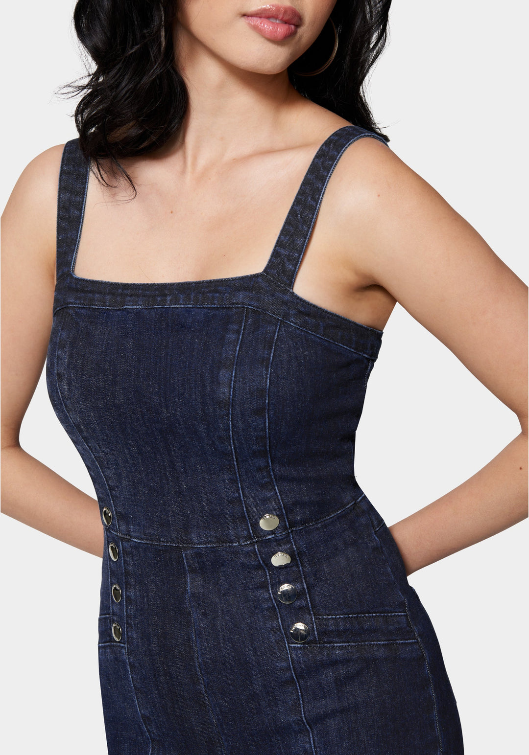 Wide Leg Multi Button Denim Jumpsuit | bebe