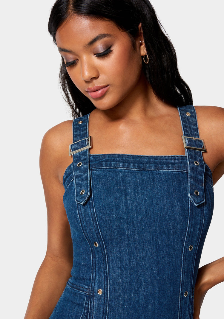 Buy FABALLEY Womens Denim Dungaree Dress | Shoppers Stop