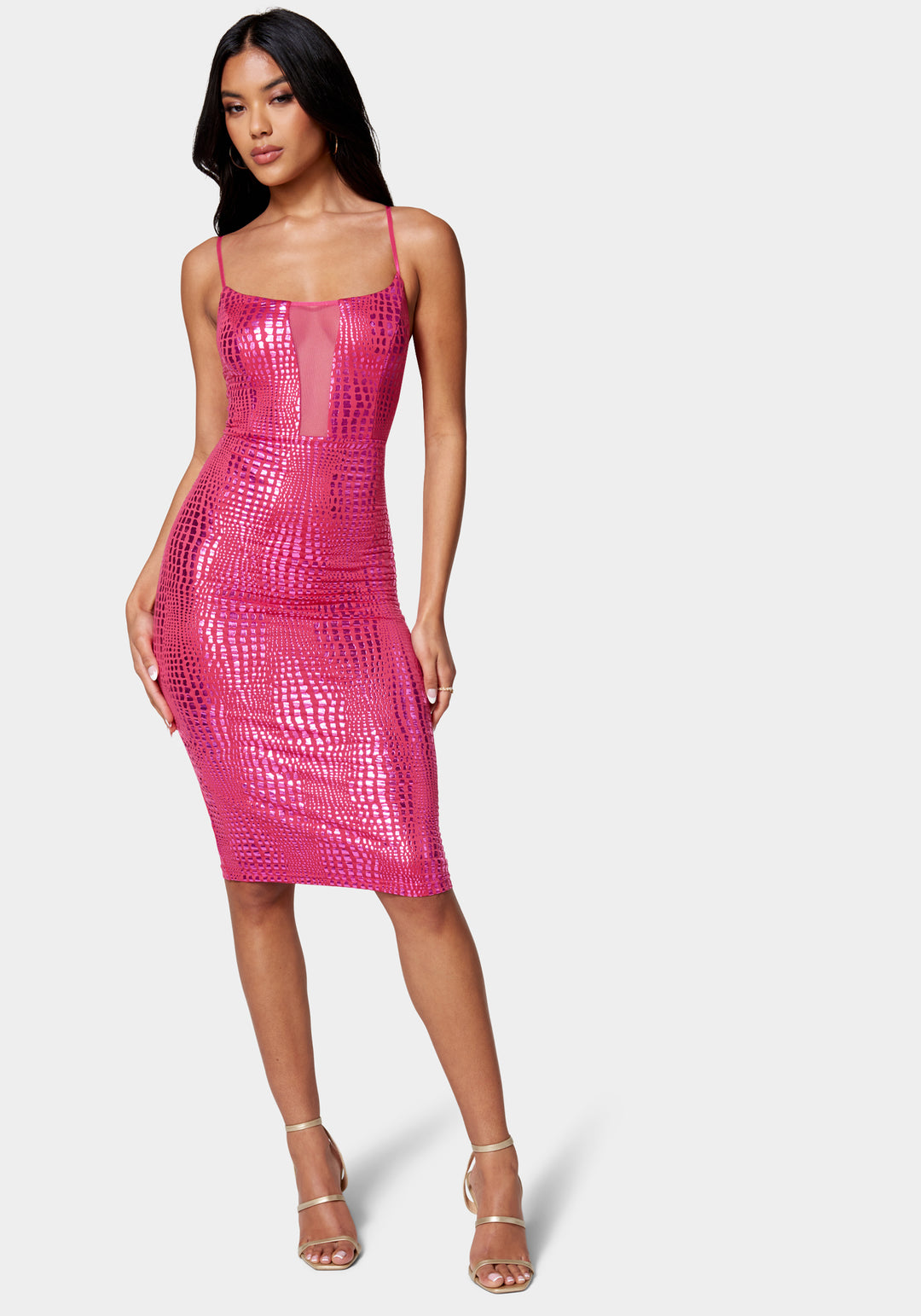 Vegan Leather Caged Mini Dress Fuchsia - bebe Vegan Leather Caged Mini Dress Fuchsia - bebe