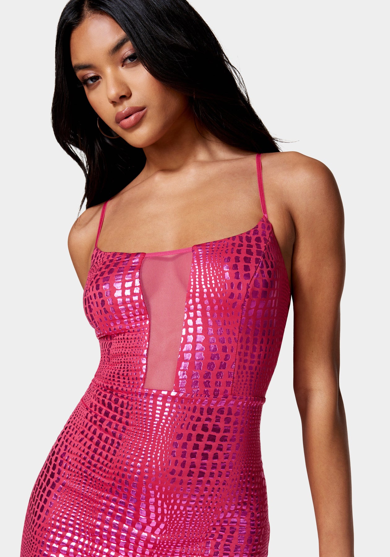 Vegan Leather Caged Mini Dress Fuchsia - bebe Vegan Leather Caged Mini Dress Fuchsia - bebe