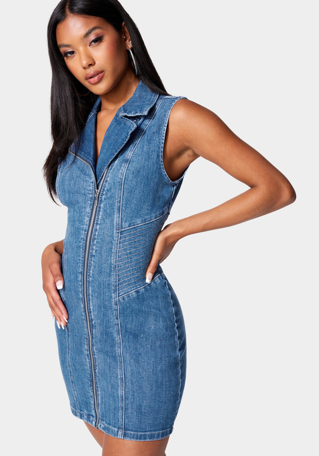 Multi Stitch Asymmetrical Zipper Denim Dress Multi Stitch Asymmetrical Zipper Denim Dress