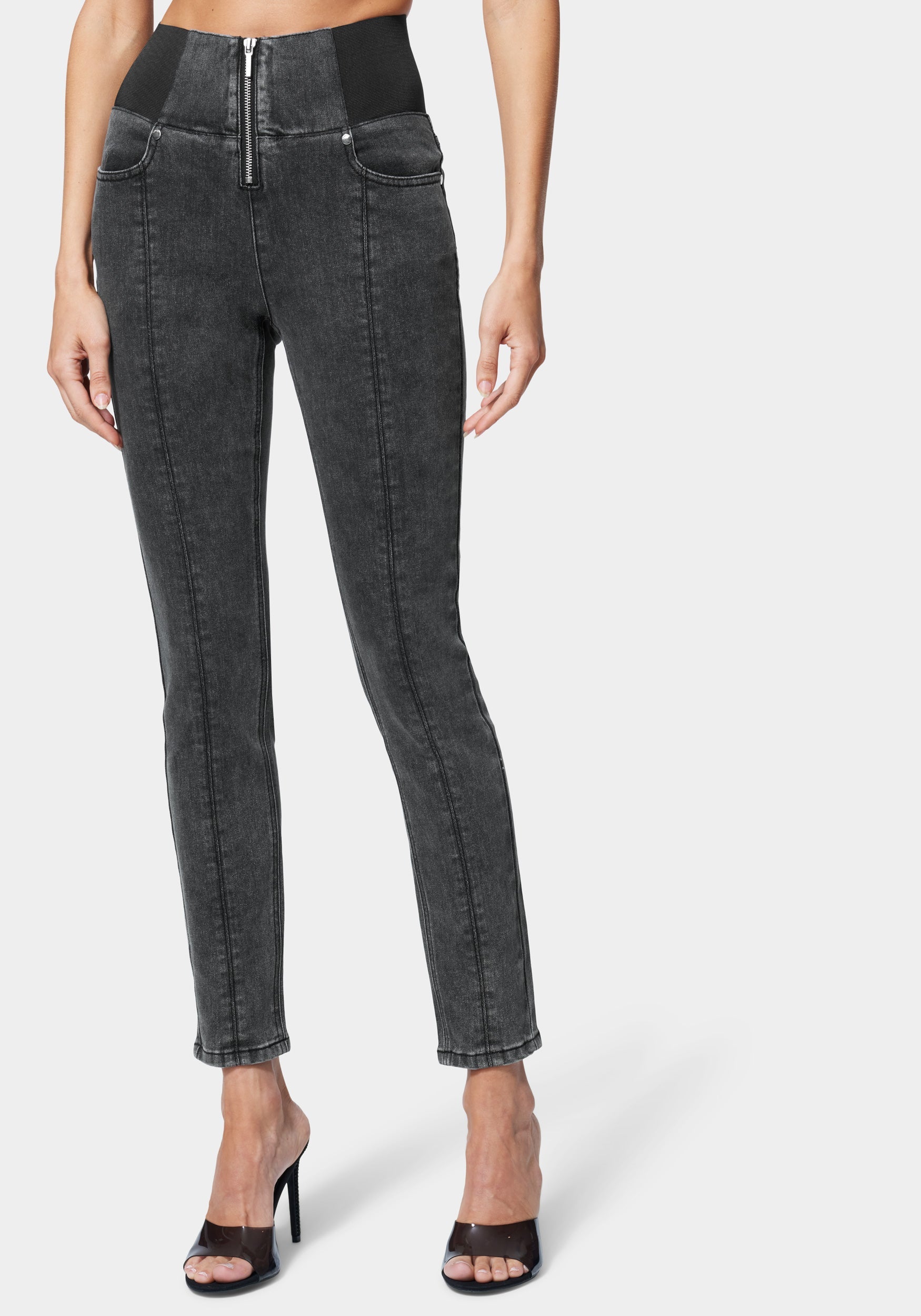 Zip Front Elastic Skinny Jean – bebe