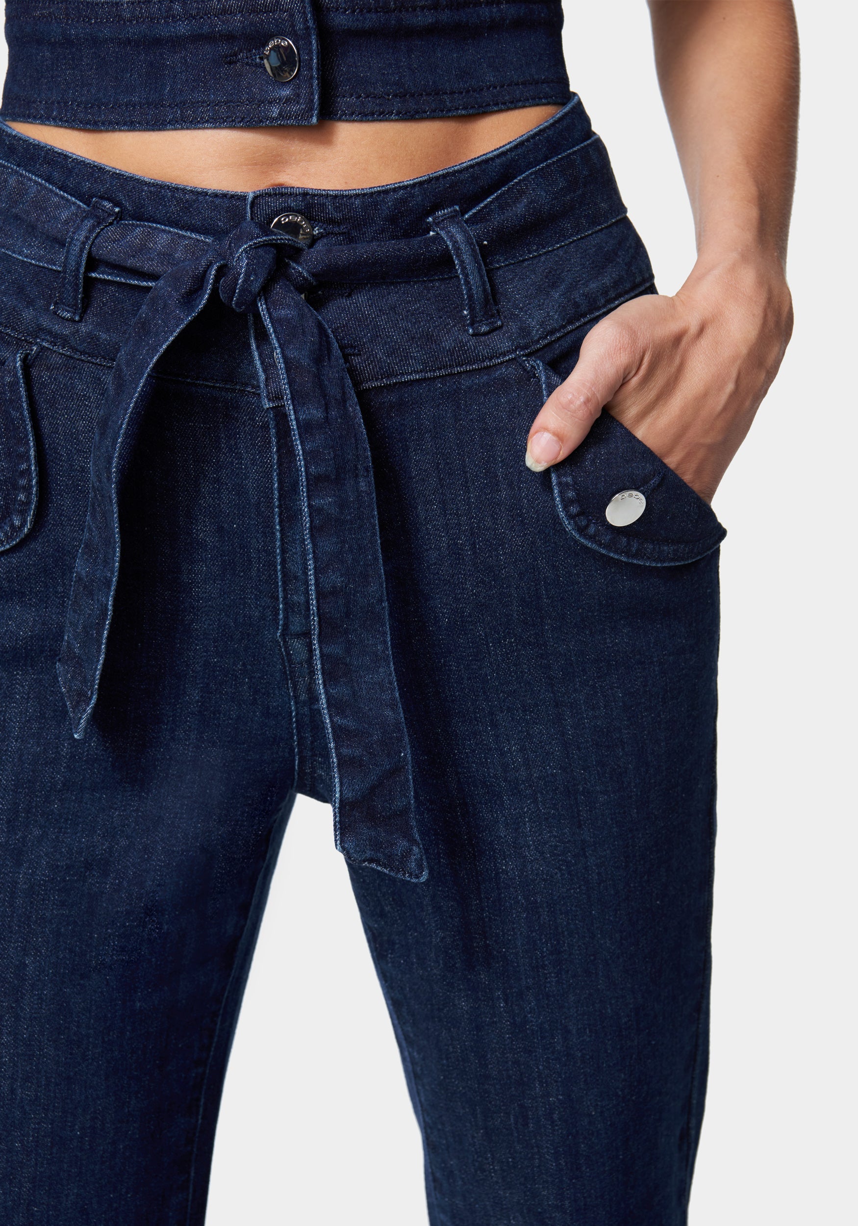 Tie Belted Wide Leg Jeans