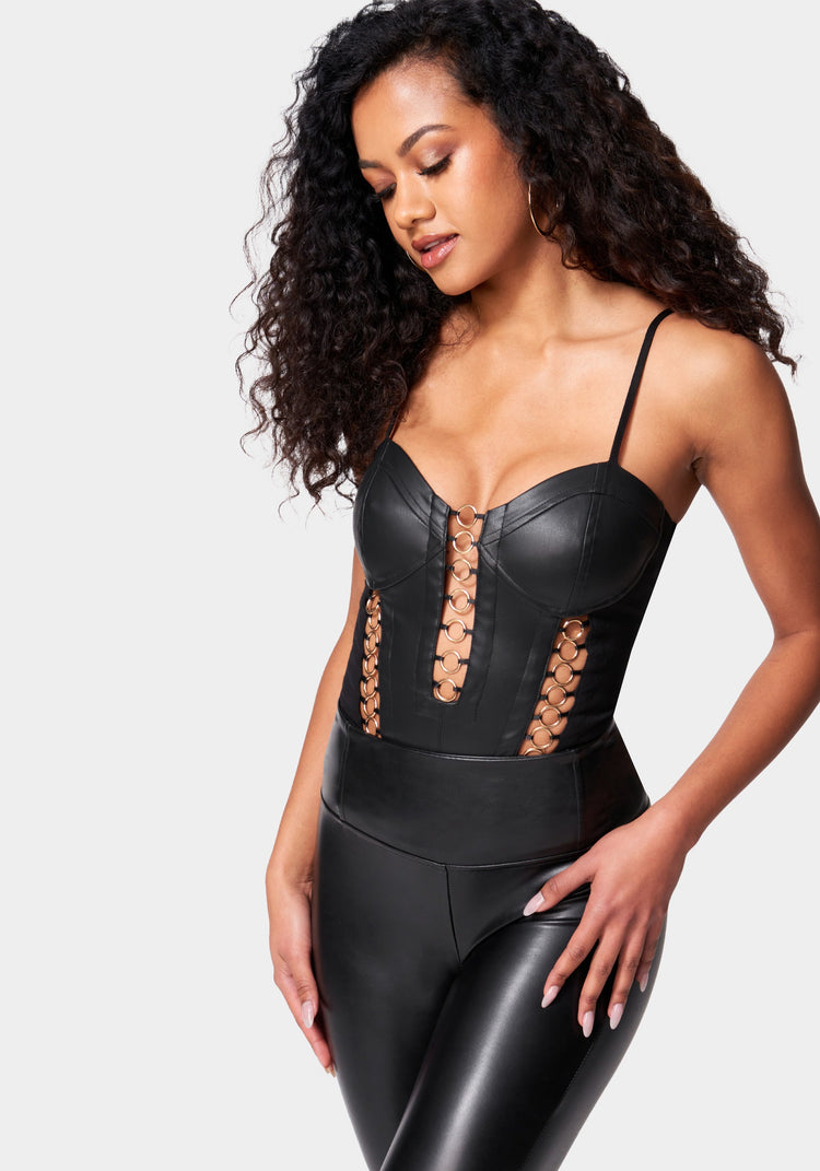 Vegan Leather Ring Detail Bodysuit