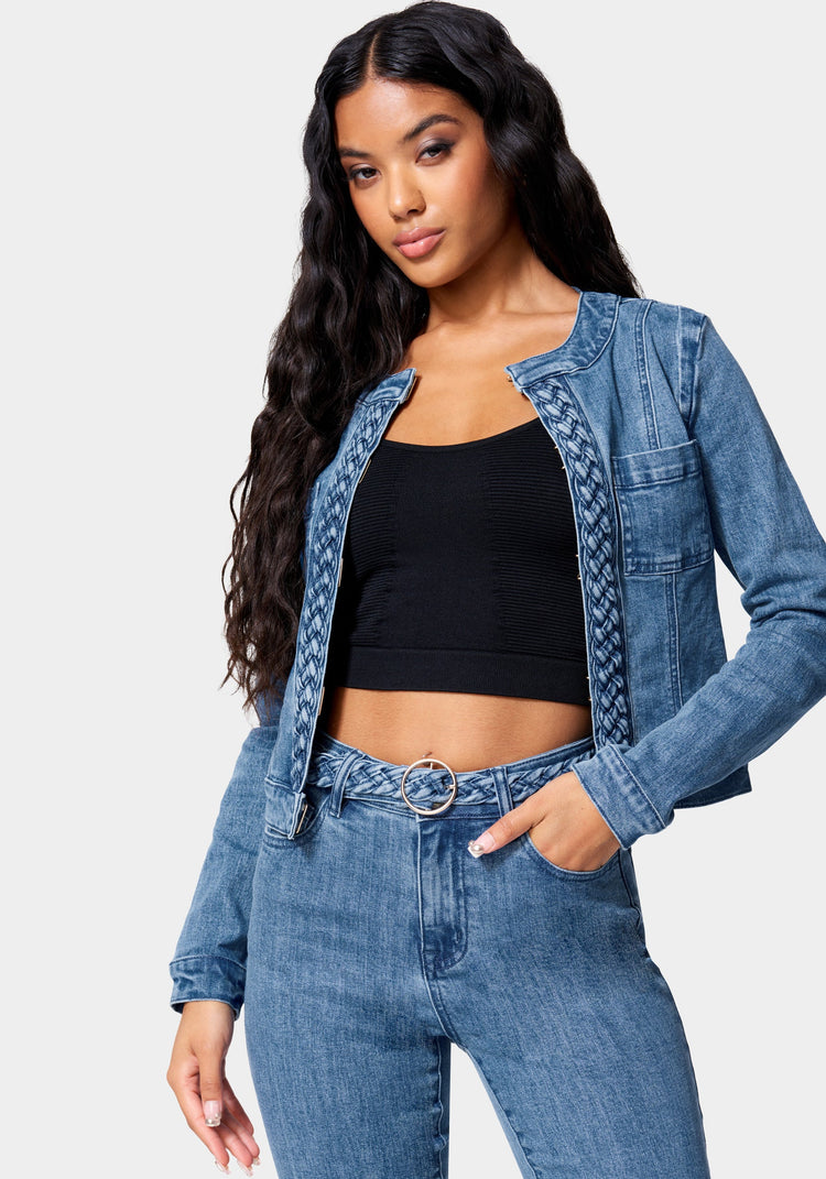 Light Blue Stone Heavy Denim Cropped Trucker Jacket | GANNI US