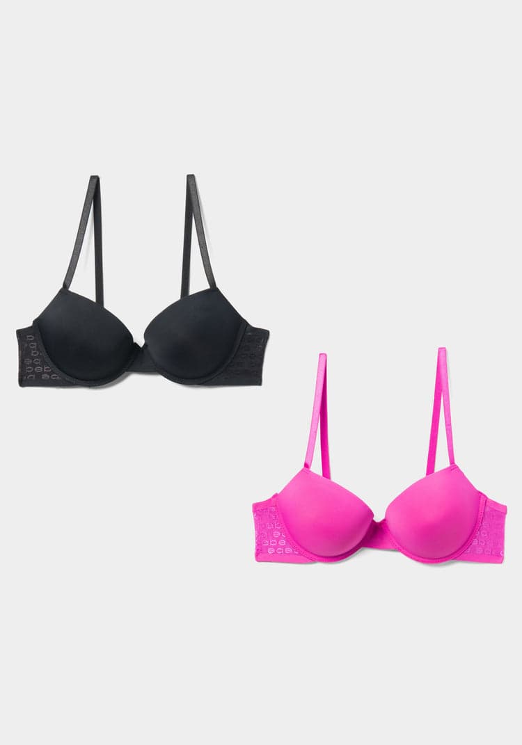 2 Pack Pink & Black T-Shirt Bra