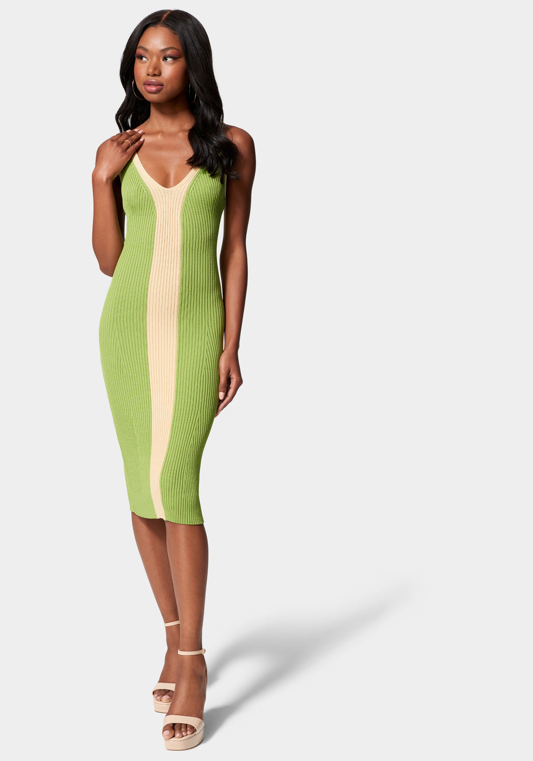 Color Block V-Neck Midi Dress bebe Color Block V-Neck Midi Dress bebe