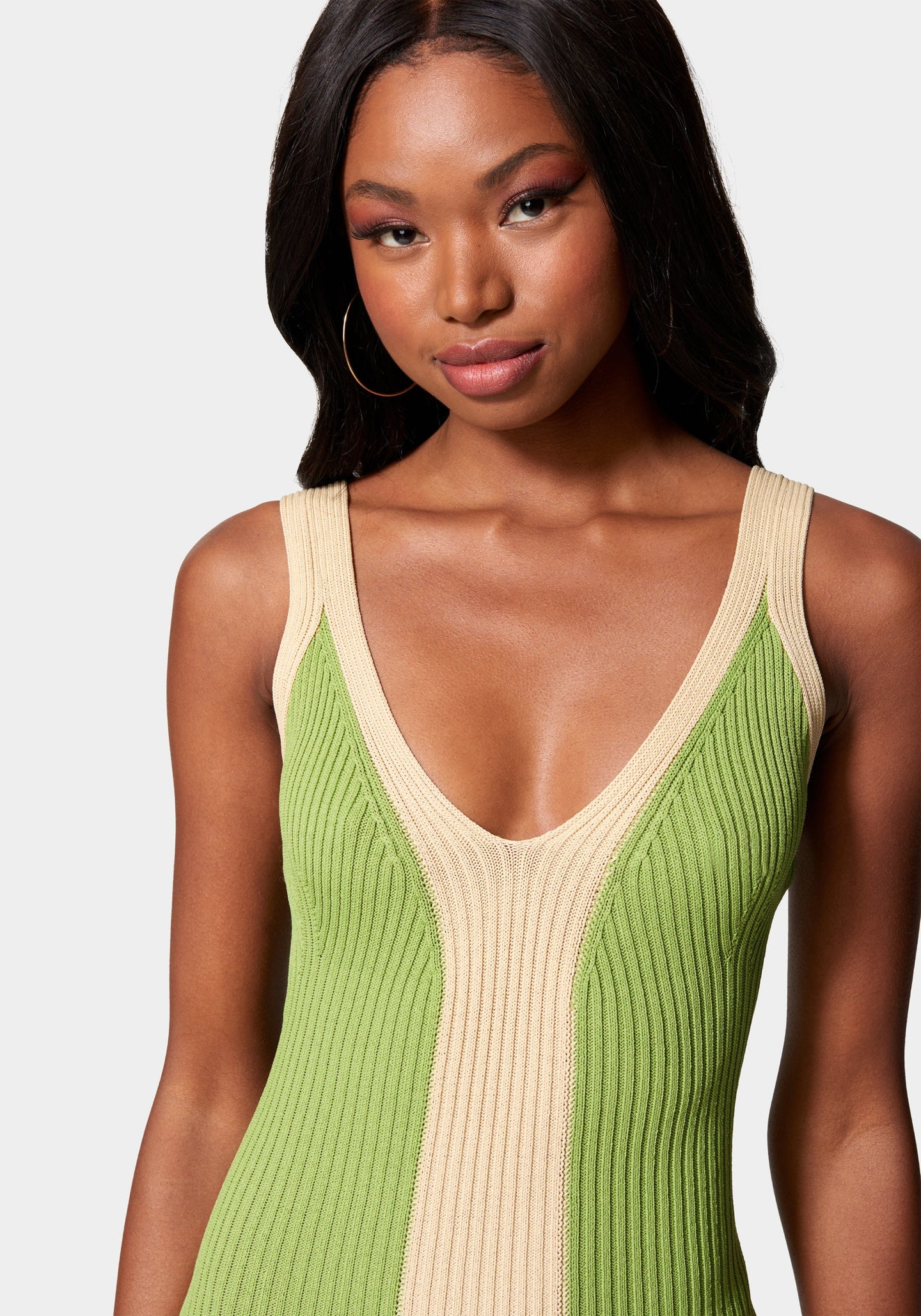 ADORA Chevron Color Block V-Neck Denim Dress main image 1
