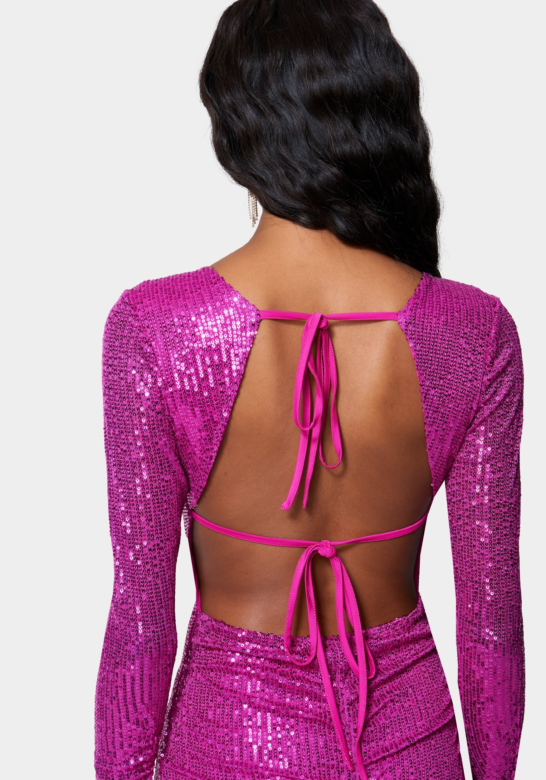 Open Back Sparkle Mini Dress | bebe