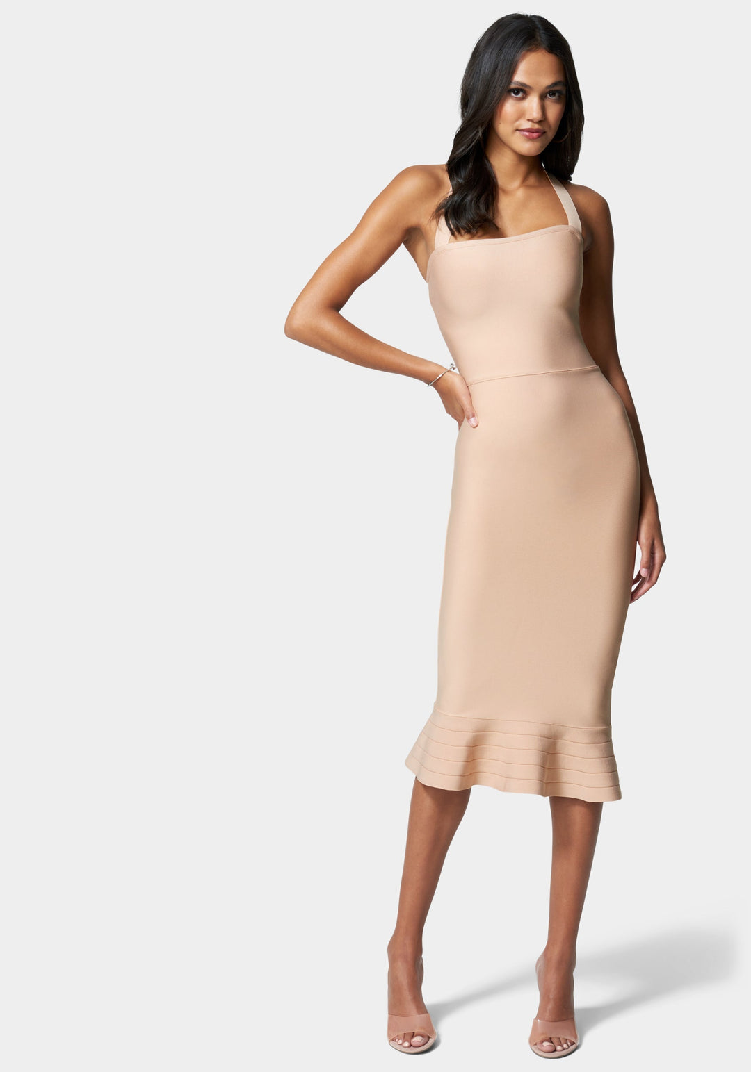 Bandage Ruffle Hem Midi Dress bebe Bandage Ruffle Hem Midi Dress bebe