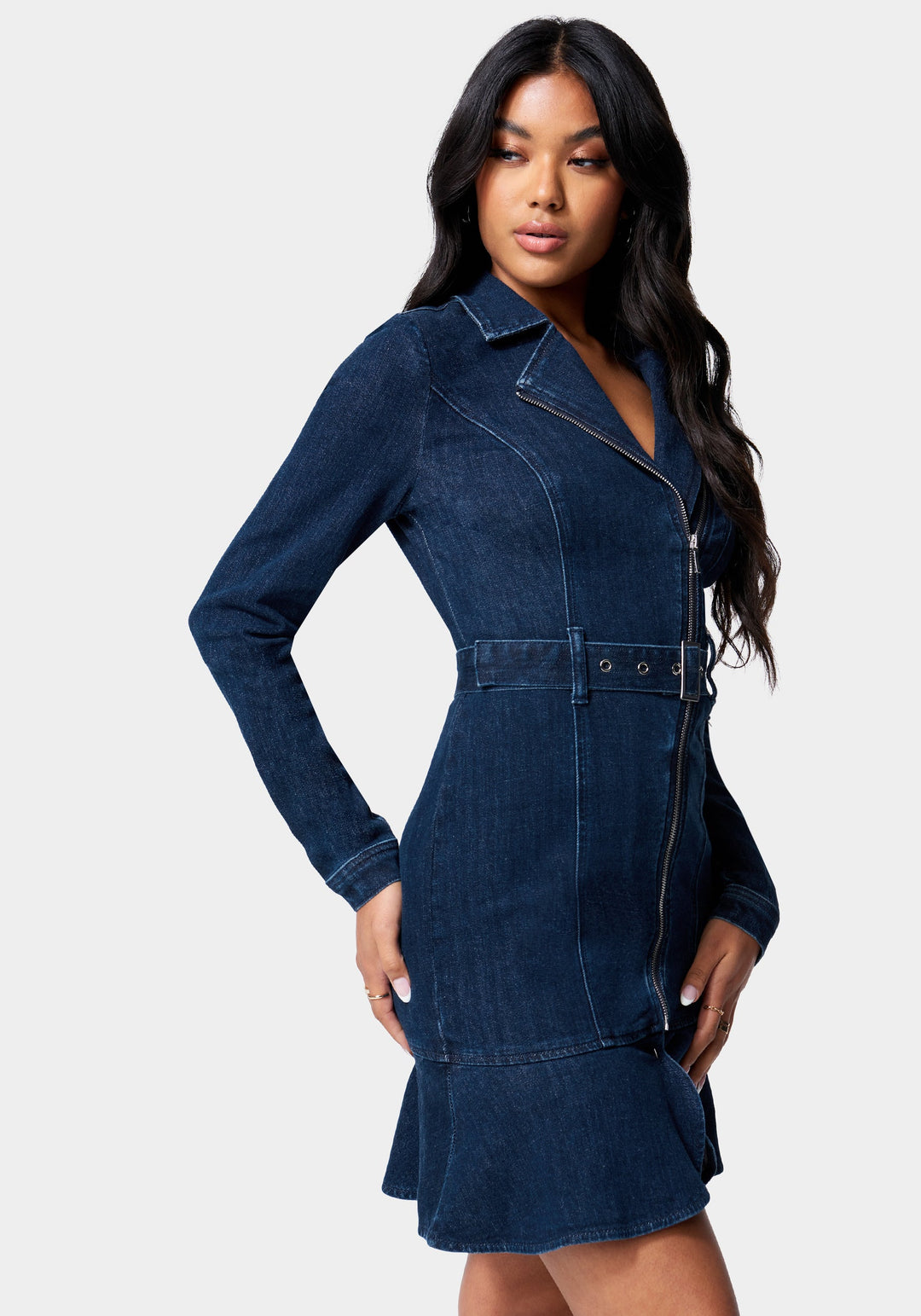 Moto Style Belted Denim Dress Moto Style Belted Denim Dress