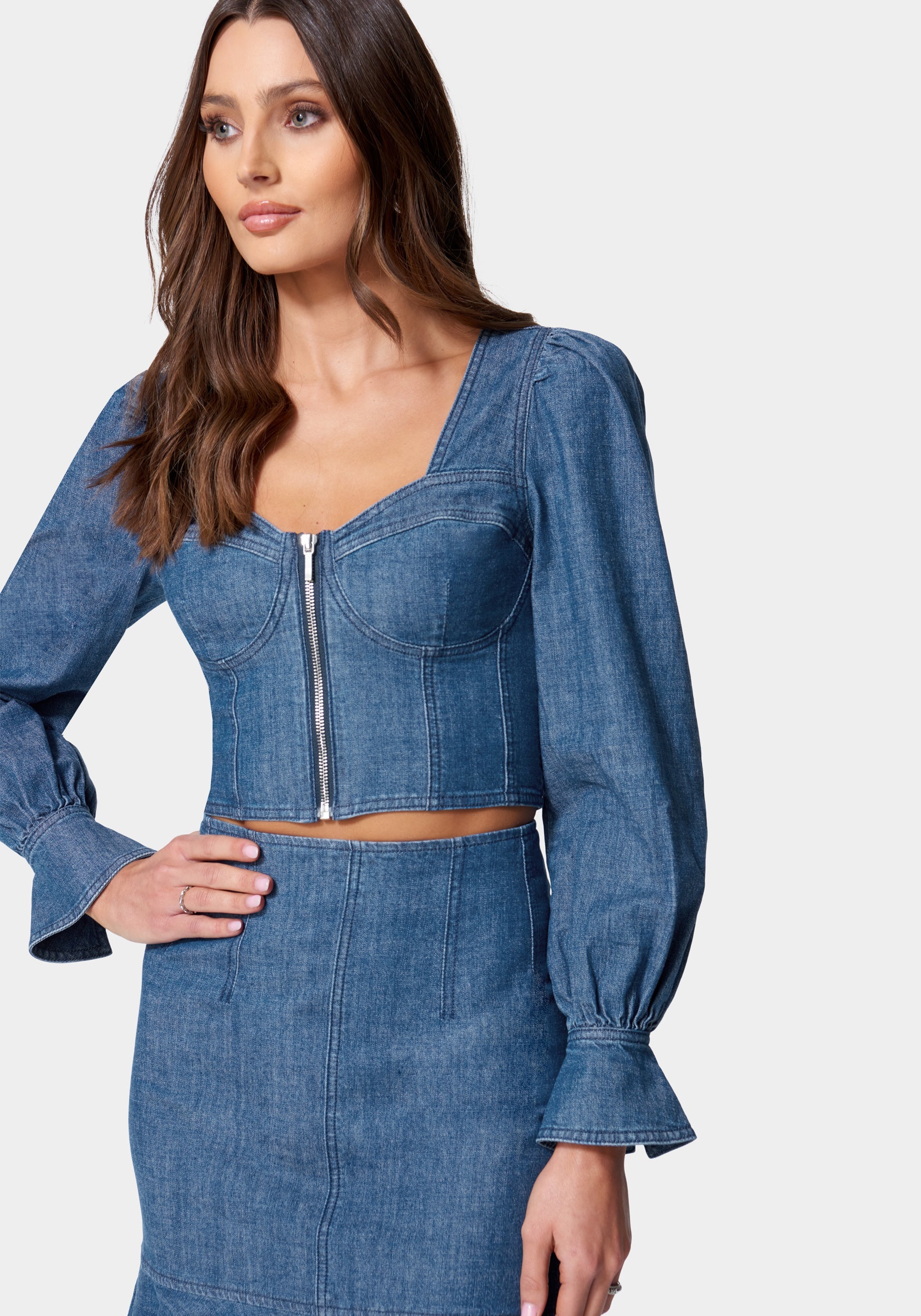 DENIM  EMBELLISHED BUSTIER main image 1