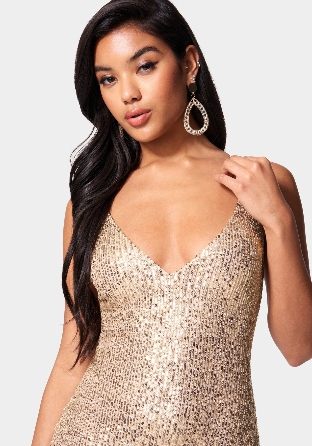 High Slit Sequin Midi Dress bebe High Slit Sequin Midi Dress bebe