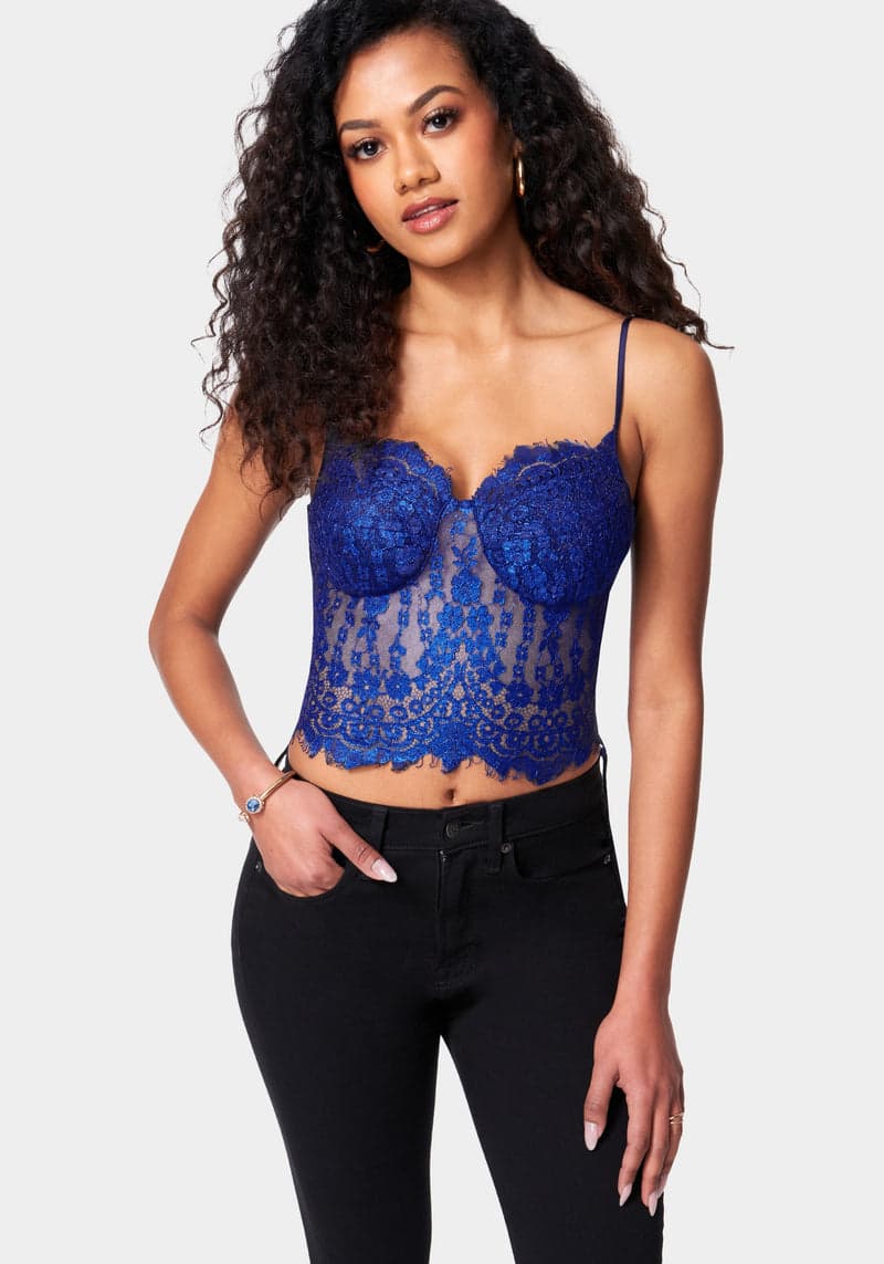 Metallic Foiled Lace Bustier Top