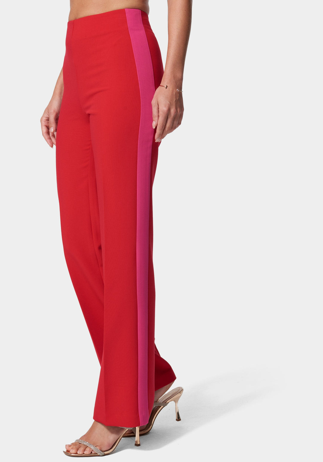 High Waist Wide Leg Contrast Trim Pant bebe High Waist Wide Leg Contrast Trim Pant bebe