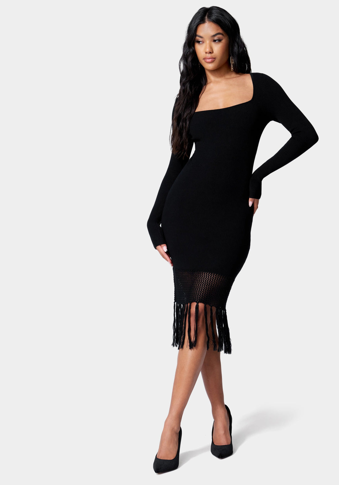 Tassel Fringe Sweater Dress bebe Tassel Fringe Sweater Dress bebe