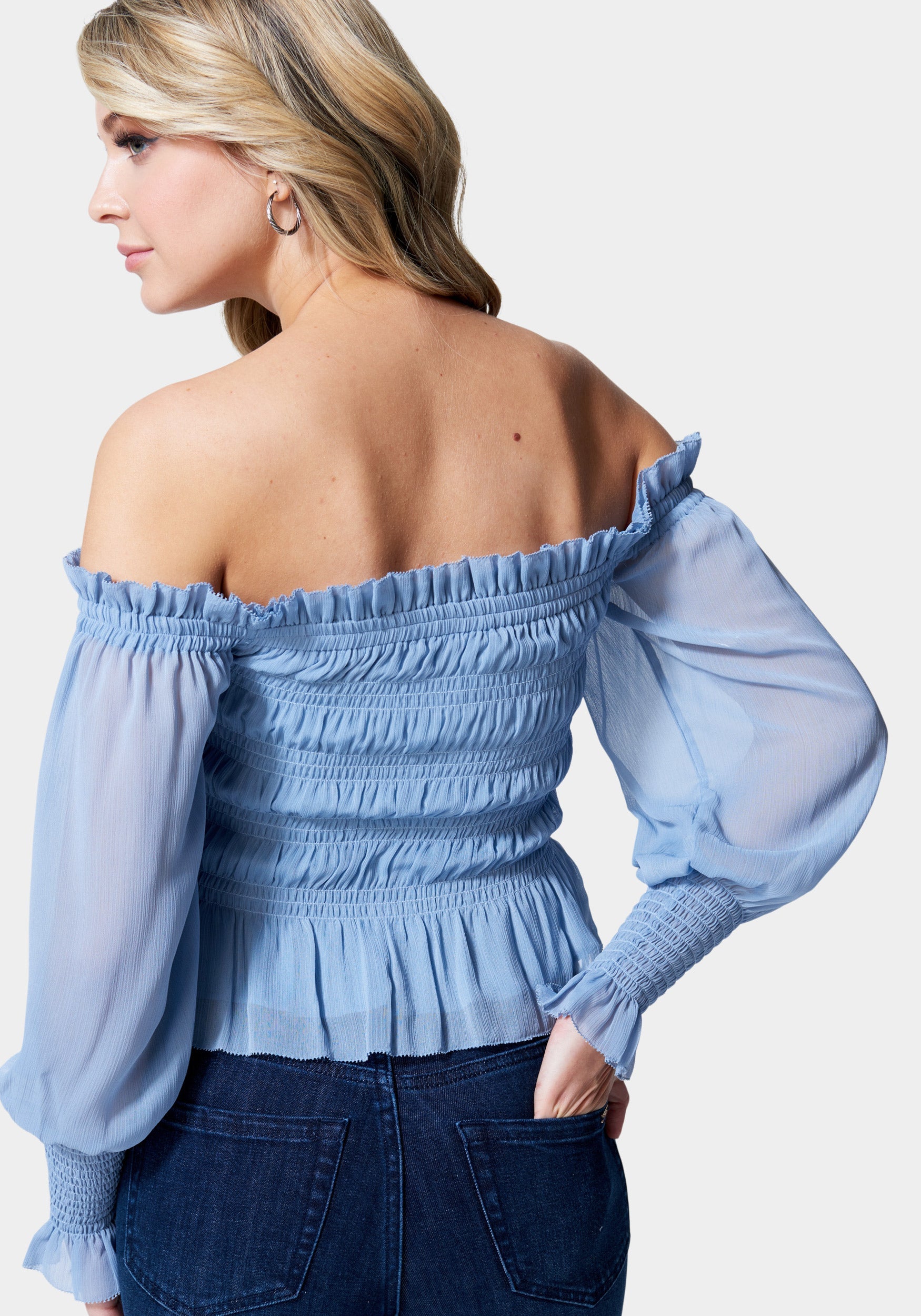 She & Sky Off The Shoulder Smocked Top