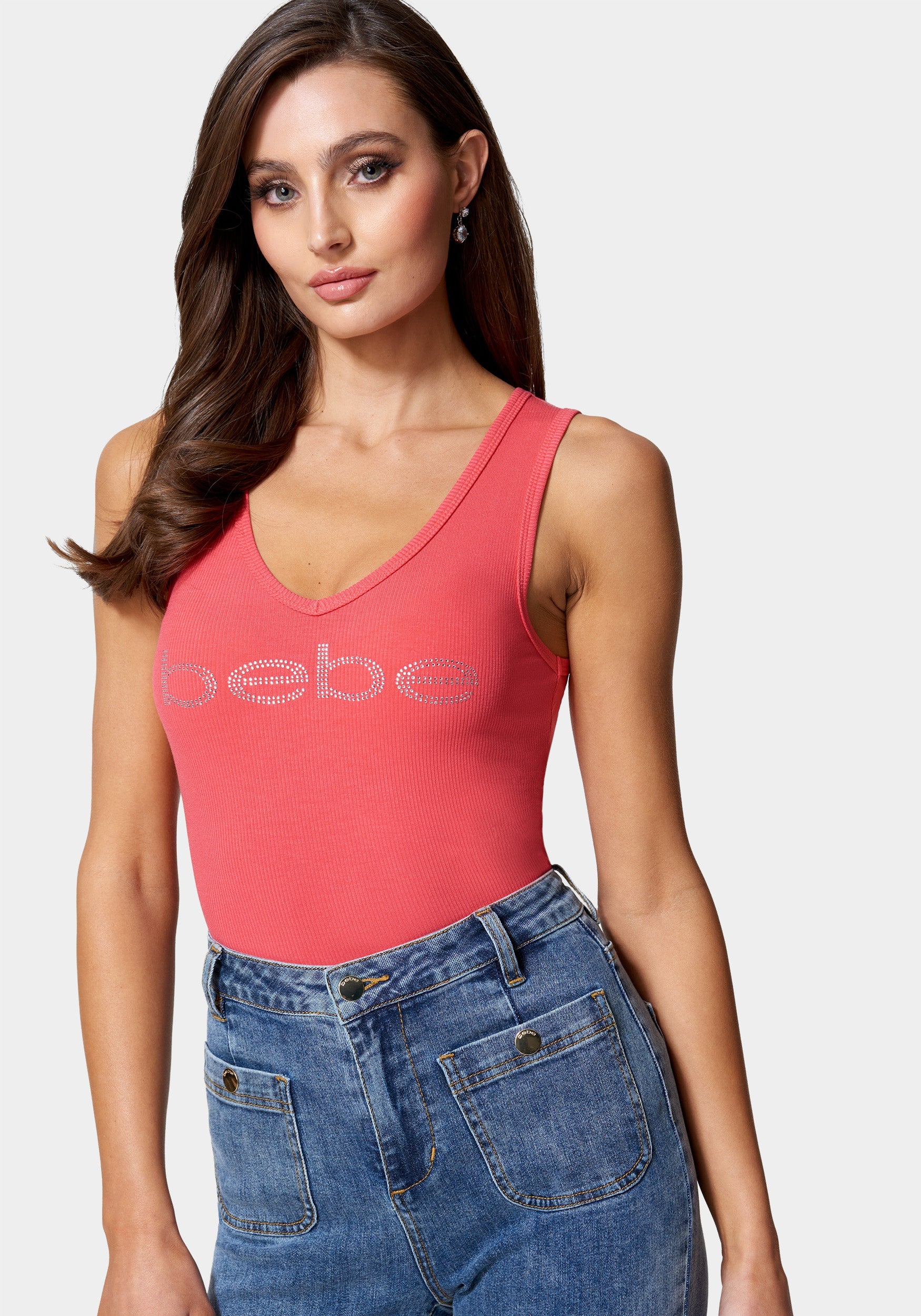 ♡bebe♡ Bebe Logo Short Sleeve Round Neck Rib Top – bebe