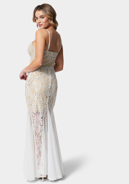 Strapless Corset Bodice Satin Mermaid Gown Peach