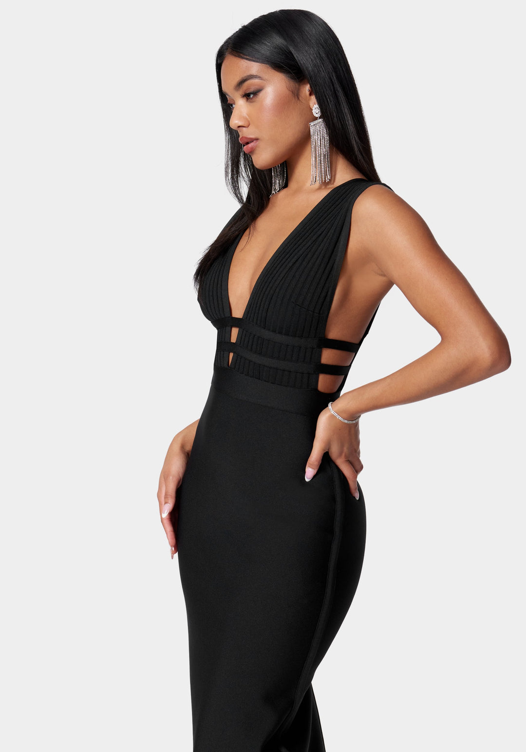 Luxe Bandage Plunge Neck Gown bebe Luxe Bandage Plunge Neck Gown bebe