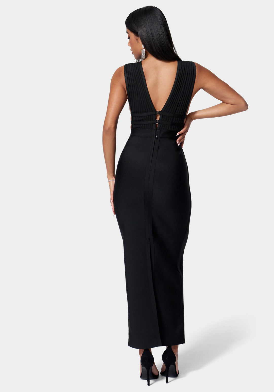 Luxe Bandage Plunge Neck Gown bebe Luxe Bandage Plunge Neck Gown bebe