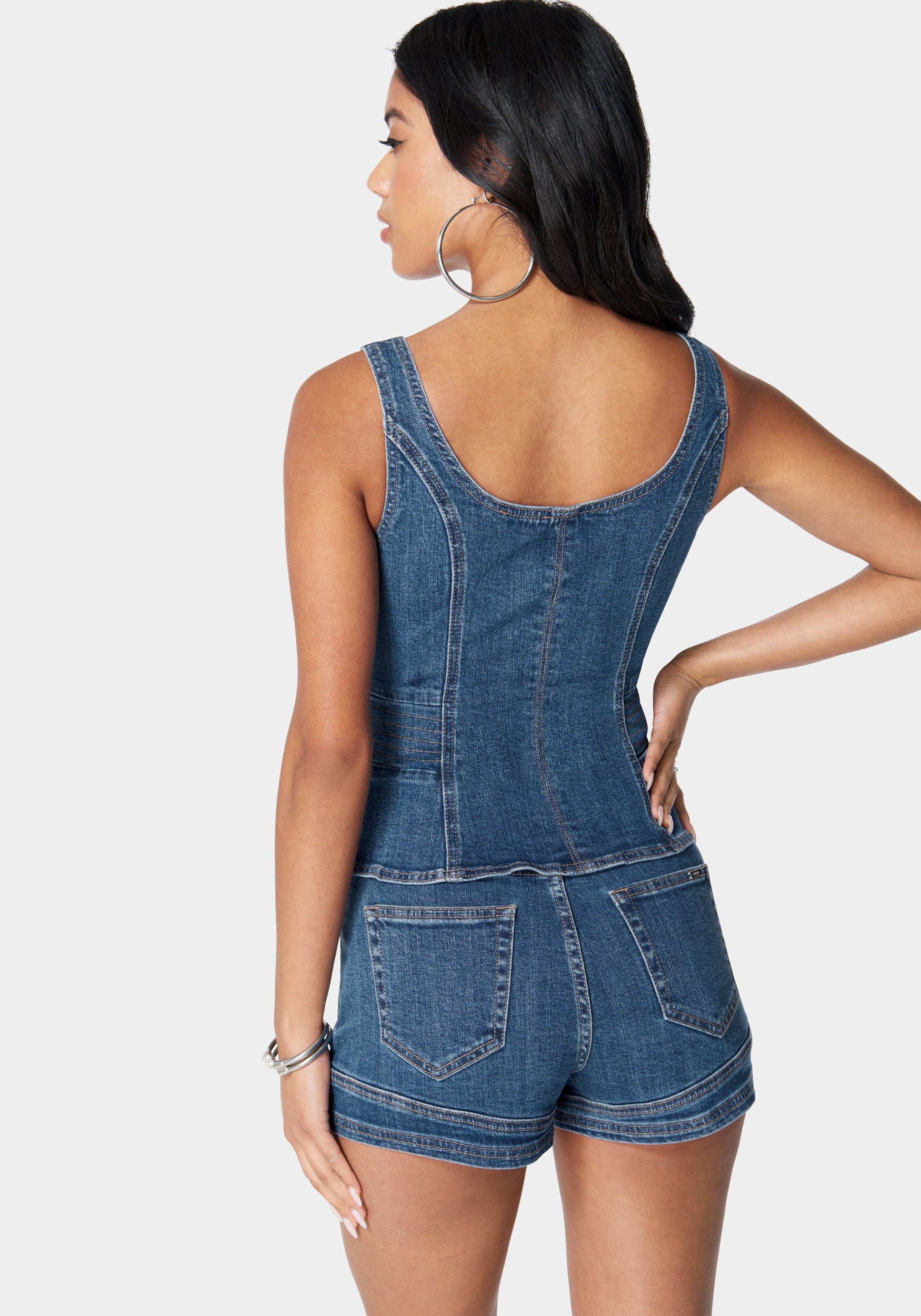 Zip Front Peplum Denim Top – bebe