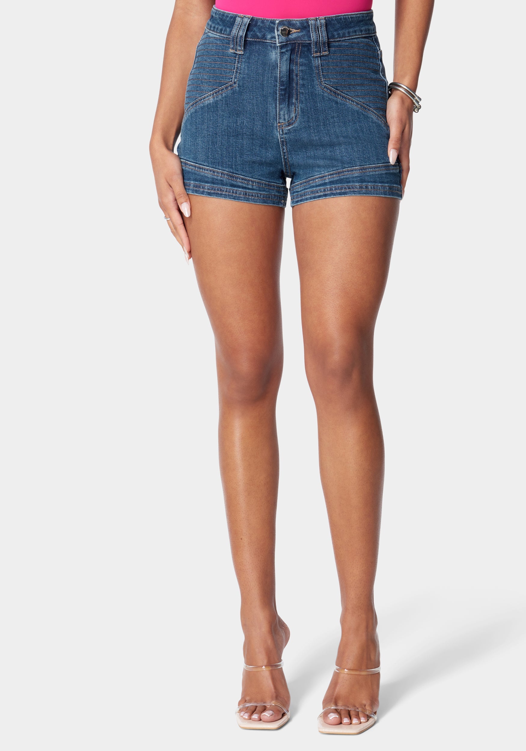 Babyhug Mid Thigh Denim Washed Shorts With Ribbed Waist - Blue