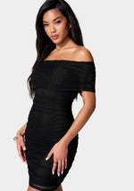 RUCHED OFF THE SHOULDER DRESS - Black