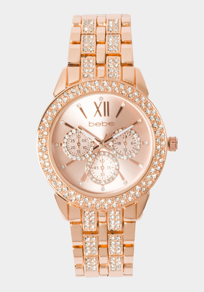New! Unused! Bebe CHAMPAGNE DIAL CRYSTAL BEZEL WATCH Champagne Dial Crystal Bezel Watch Gold - bebe main image 4