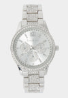 Silver Dial Crystal Bezel Watch