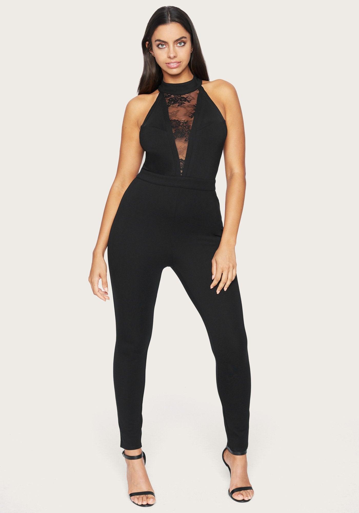 Ponte And Lace Jumpsuit | bebe